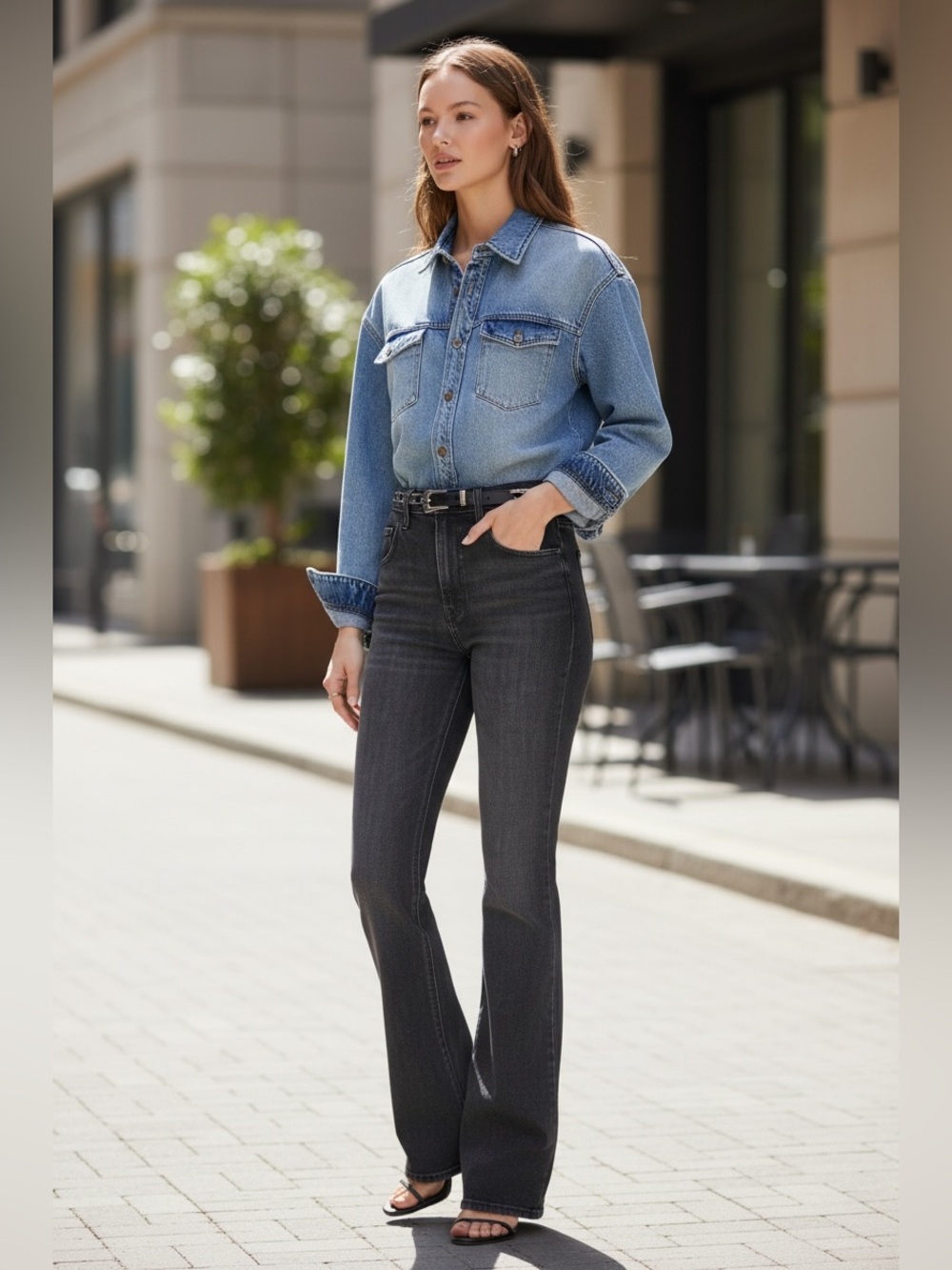 Good American Good Classic Boot Cut High Rise Split Hem Modern Sz 12/31 Cashmere